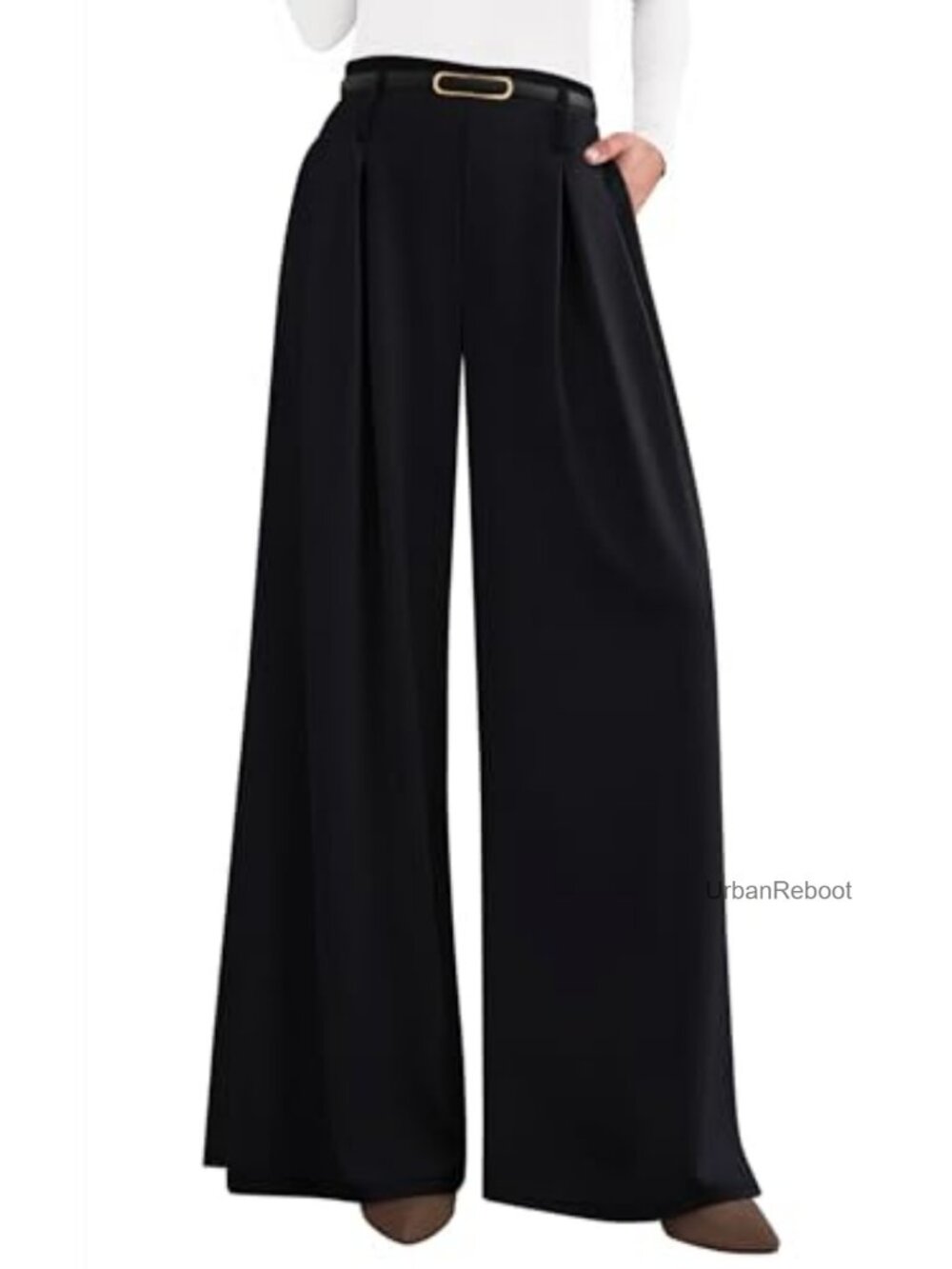Wide Leg Dress Pants High Waisted Flowy Palazzo Trousers Pleated